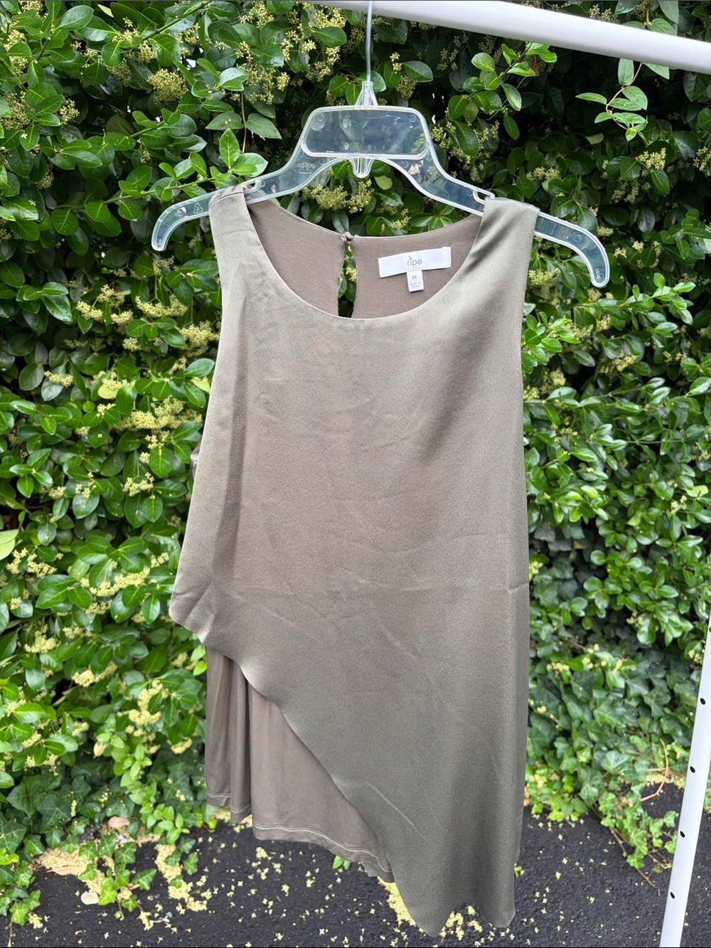 Ripe Maternity new (not used) Sleeveless Asymmetrical Layered top - Taupe green